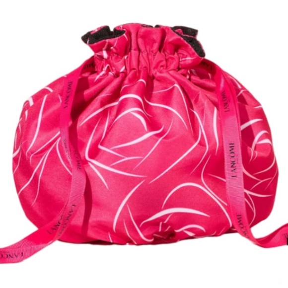 ❤️ 4 for $25 Lancome Bag Reversible Pink Black Drawstring Cosmetic Makeup NEW - Picture 2 of 3